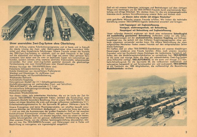 TRIX_EXPRESS-Katalog-1939-40-Seiten2-3-Einleitung-und-Neuheiten